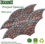 Red porphyry black basalt fan shape mesh paver