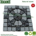 Garden parasol base cobblestone mat granite paving