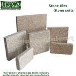 Yellow and light gray granite paver Belgian block