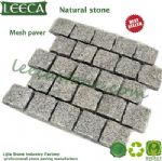 Dark gray and yellow granite cube stone mesh paver